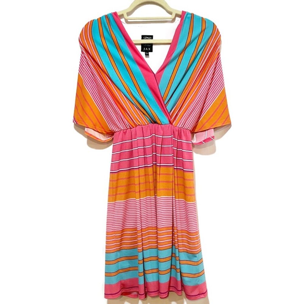 JAX VIBRANT COLORFUL, FULLY LINED, STRIPED PATTERN  DRESS. WOMEN'S SIZE 2